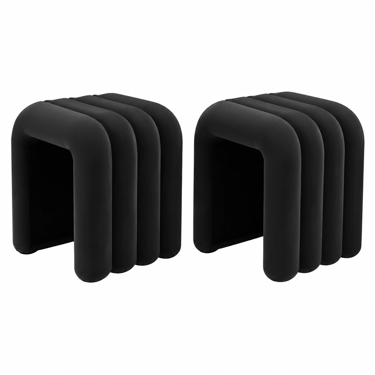 Taburete otomano moderno de franela, reposapiés cómodo para dormitorio y sala de estar, juego de 2, color negro