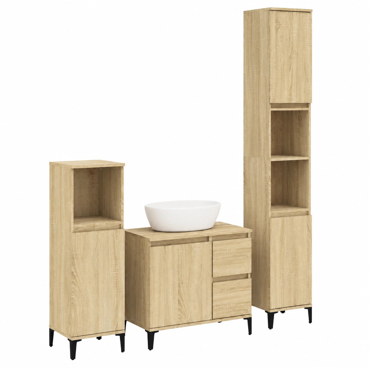 Conjunto de Muebles de Baño de Madera en Roble Sonoma, 3 Piezas