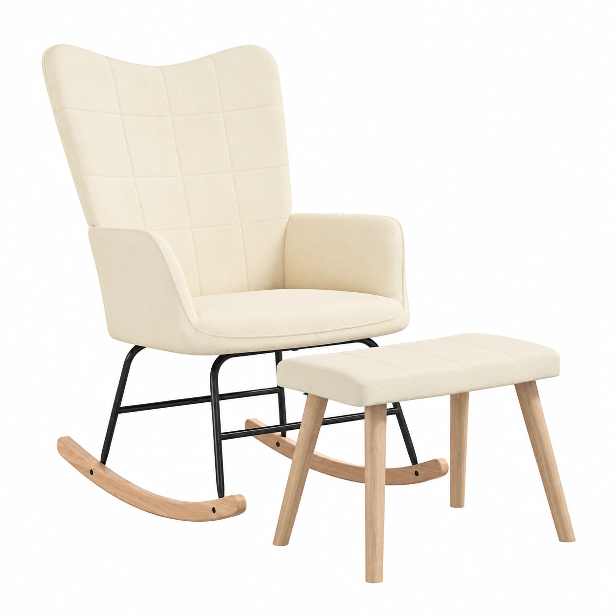 Sillón Mecedora Reclinable con Reposapiés de Tela Crema para Sala de Estar