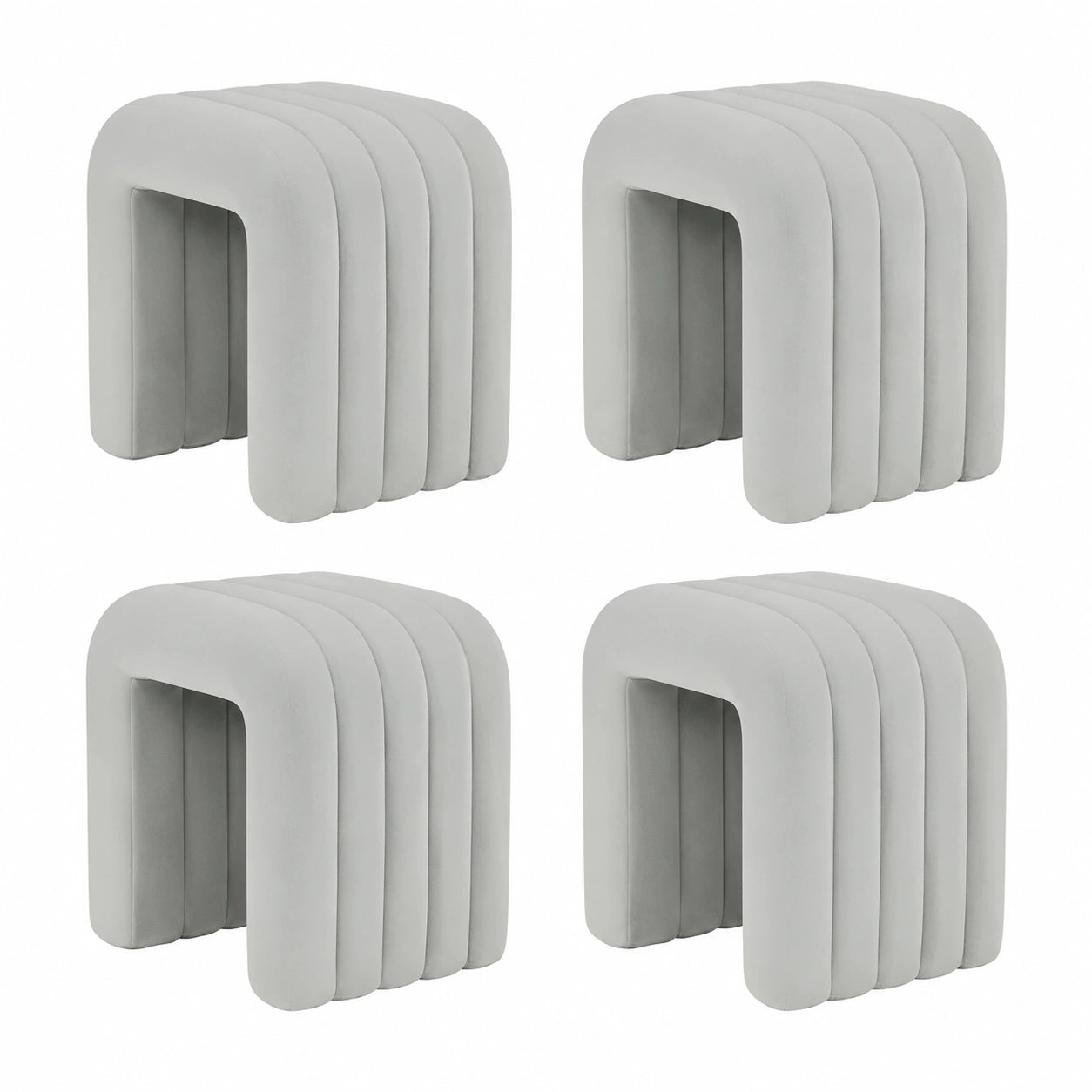 Taburete otomano moderno de franela gris claro, juego de 4 piezas para sala y dormitorio