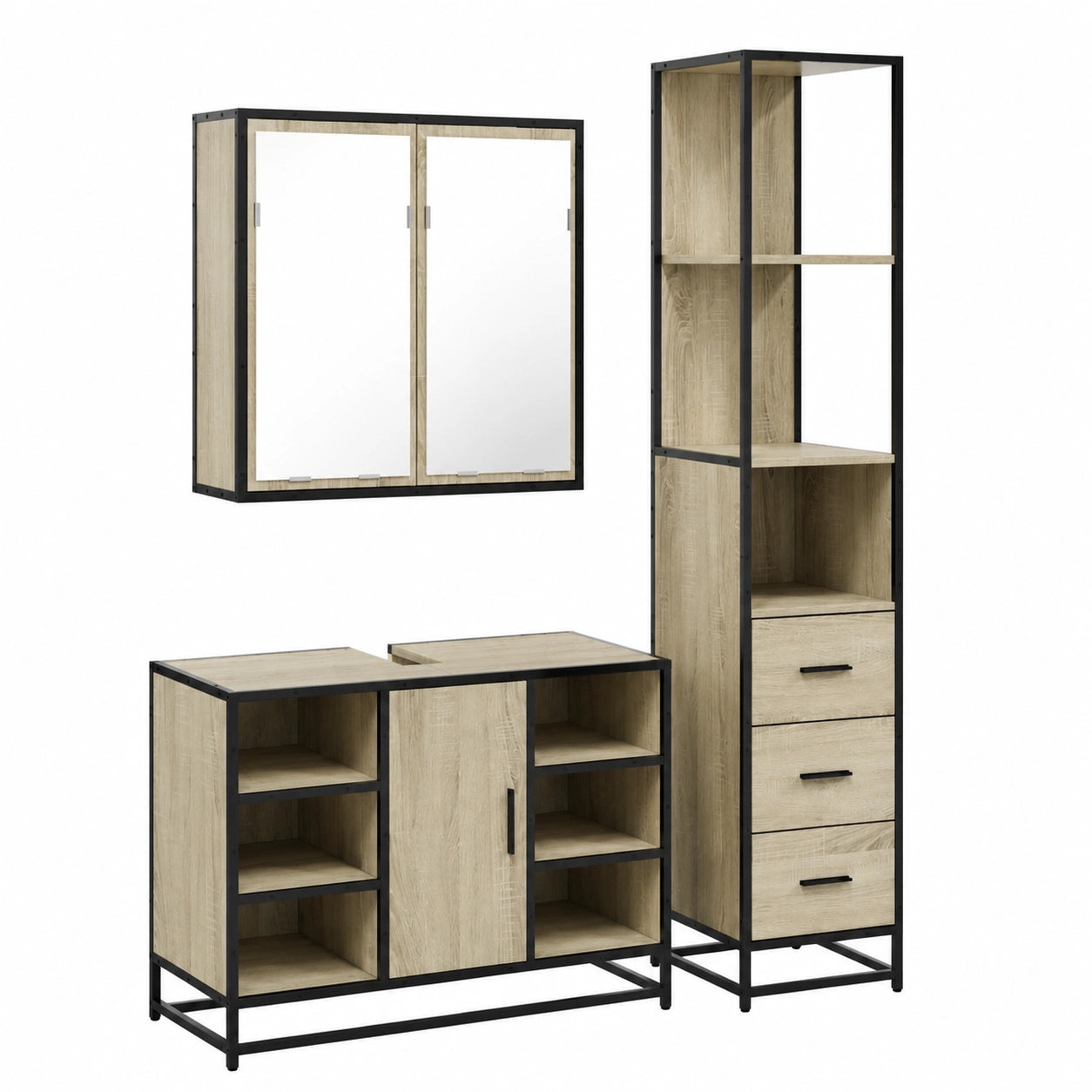 Conjunto de Muebles de Baño de Madera Roble Sonoma 3 Piezas