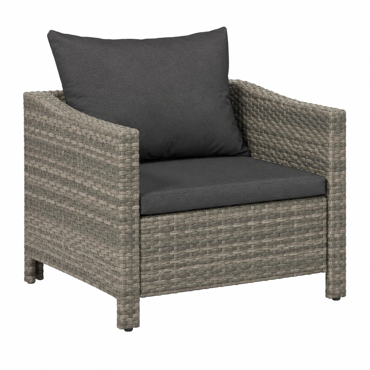 Sillón de Jardín Modular de Ratán Sintético con Cojín Gris para Exterior