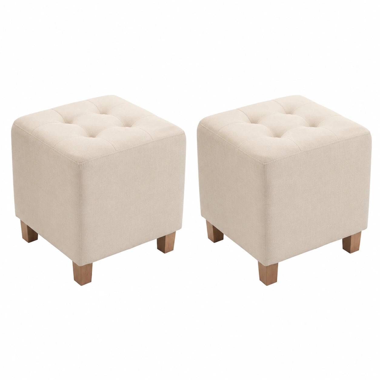 Conjunto de 2 Taburetes Bajos Pharao de Tela con Patas de Madera, Color Crema