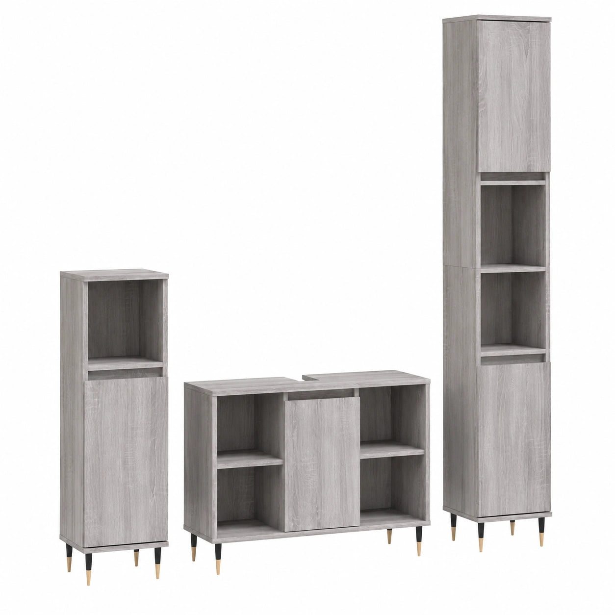 Conjunto de Muebles de Baño de 3 Piezas en Madera Gris Sonoma