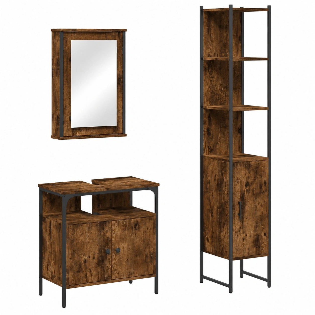 Conjunto de Muebles de Baño 3 Piezas, Madera Roble Ahumado, vidaXL