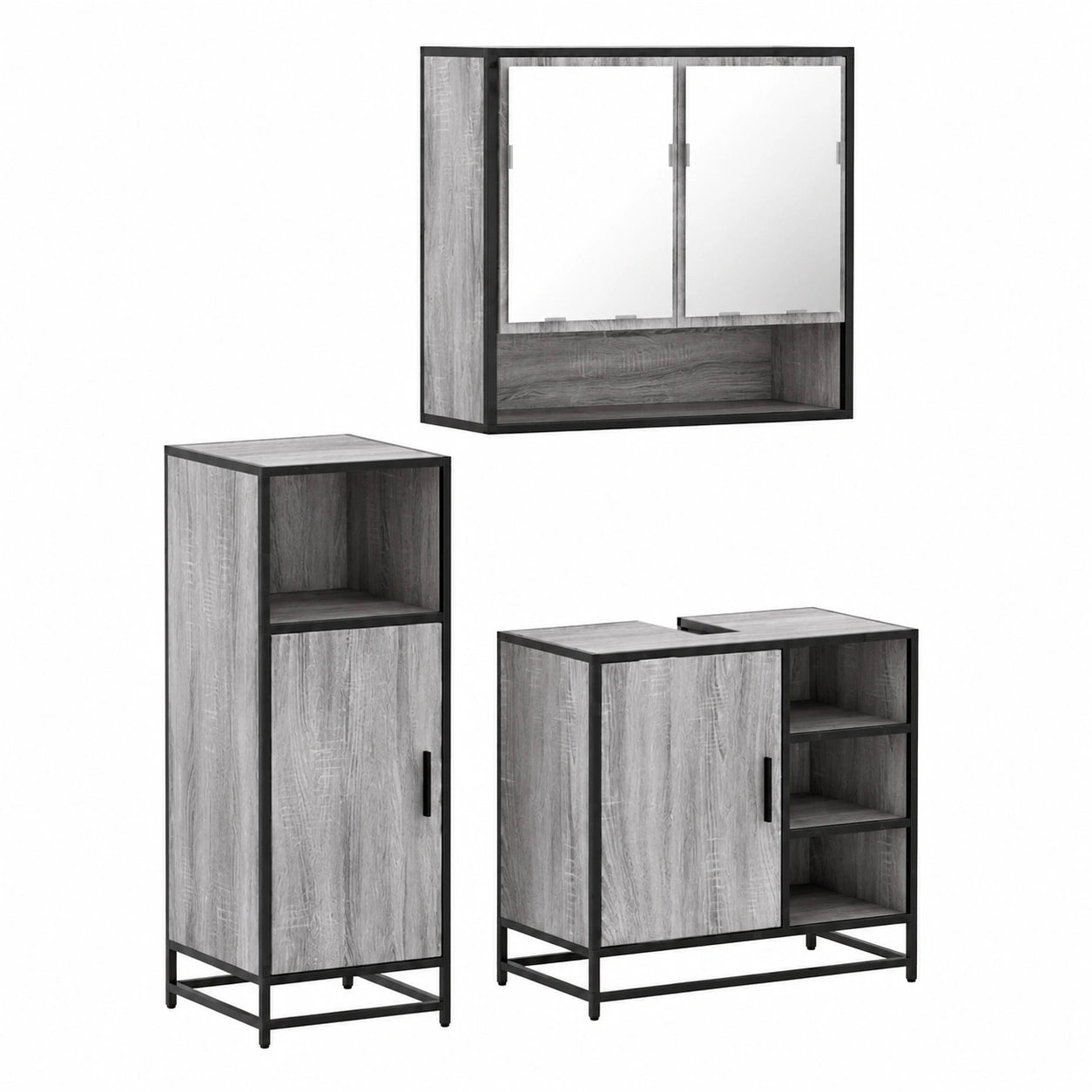 Conjunto de Muebles de Baño 3 Piezas Madera Gris Sonoma de vidaXL