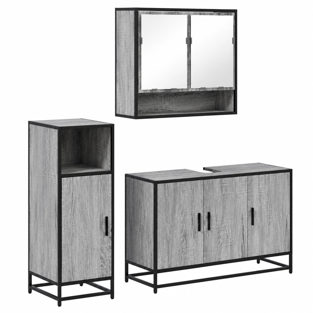Conjunto de Muebles de Baño 3 Piezas de Madera Gris Sonoma