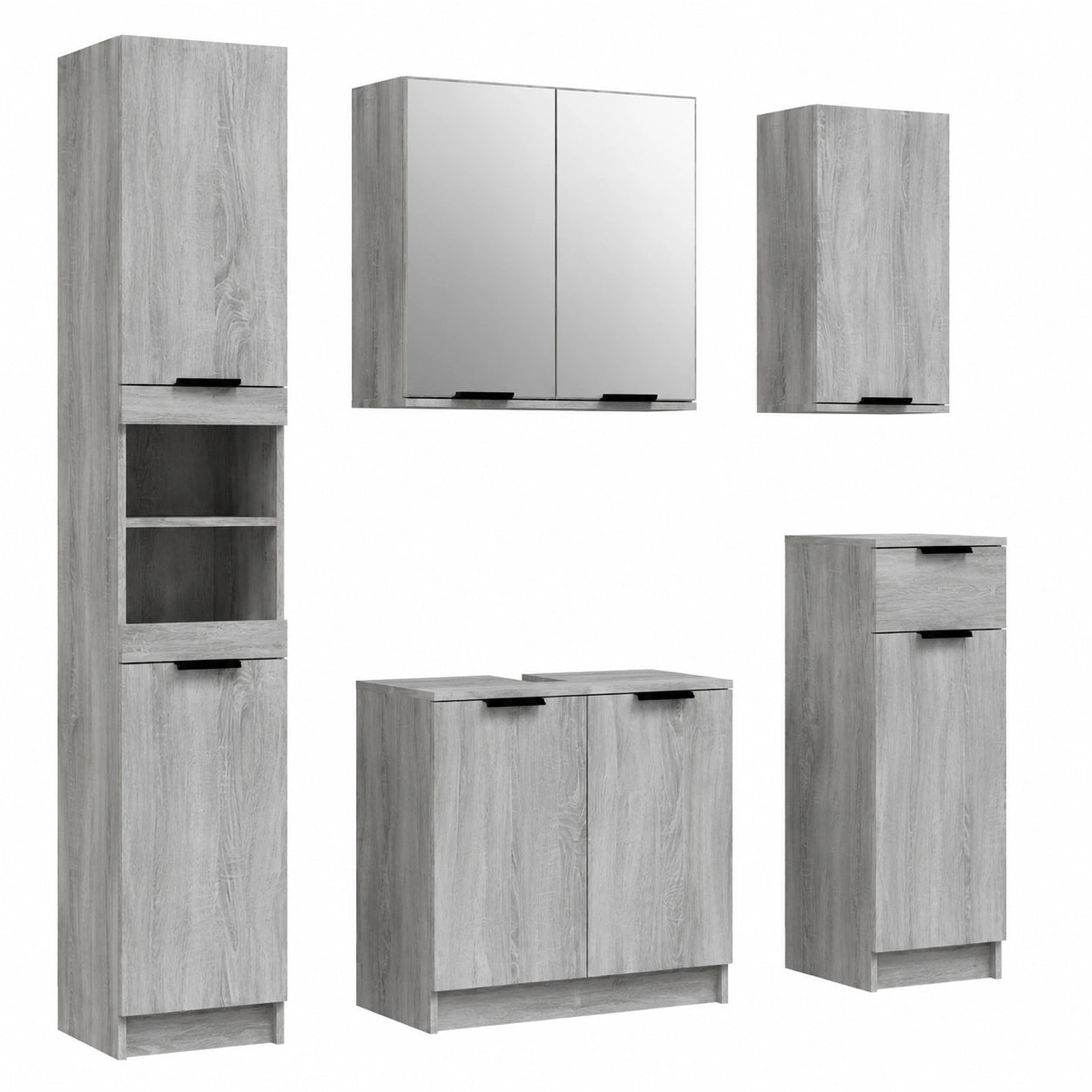 Conjunto de Muebles de Baño de 5 Piezas en Madera Gris Sonoma