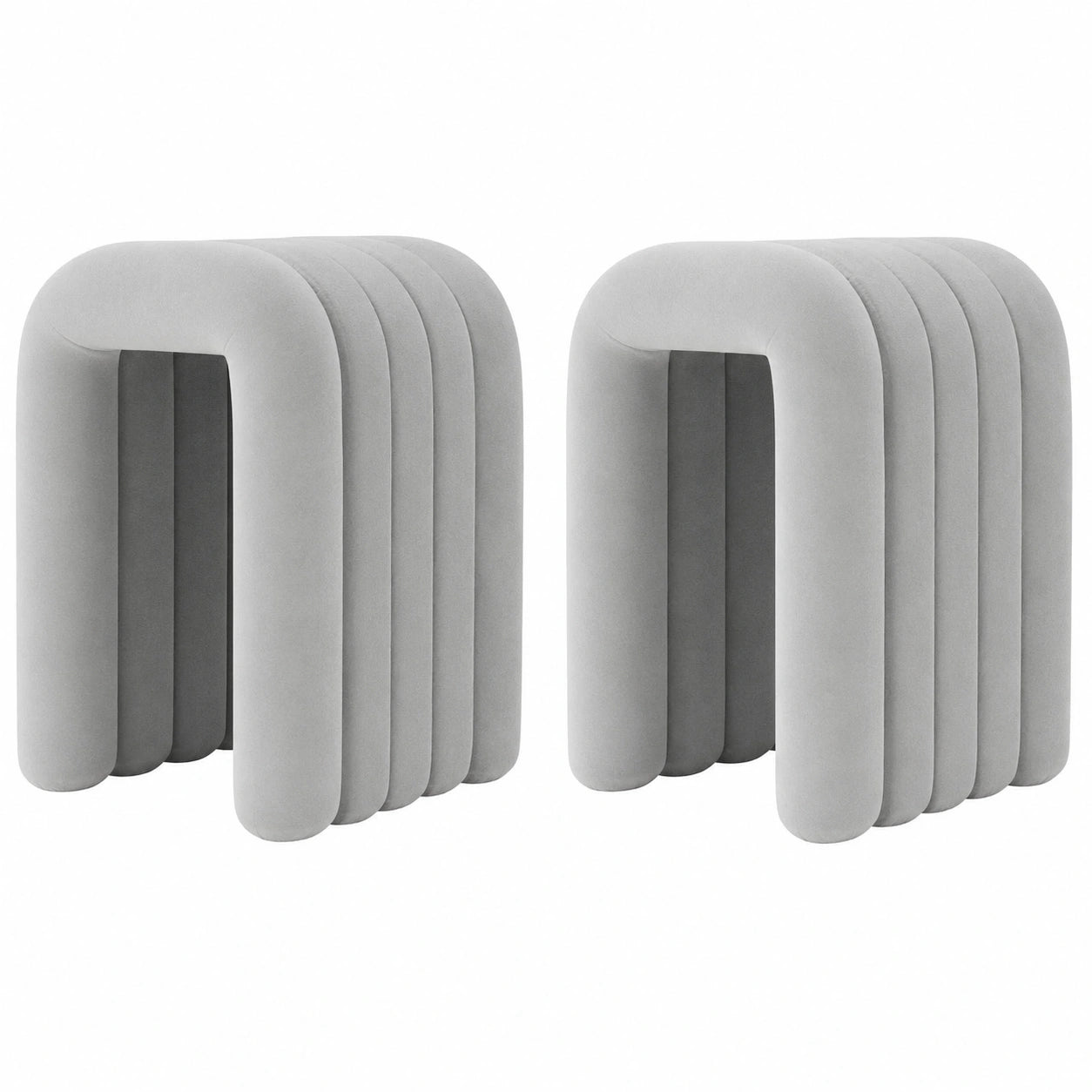 Puf otomano moderno de franela gris claro, set de 2 taburetes esquinero para sala y dormitorio