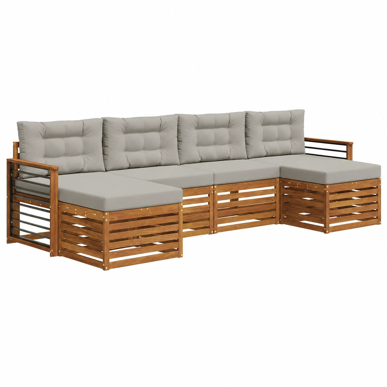 Set de Sofás de Jardín de Acacia Gris Claro 6 Piezas con Cojines, Muebles Modernos para Patio y Piscina