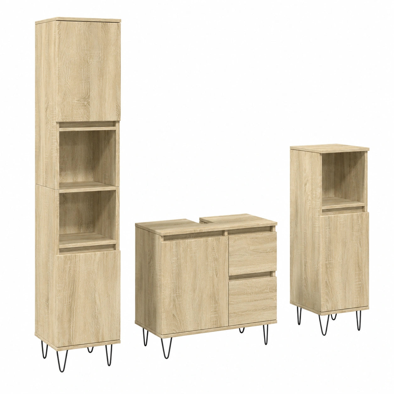 Conjunto de Muebles de Baño de 3 Piezas, Madera de Roble Sonoma