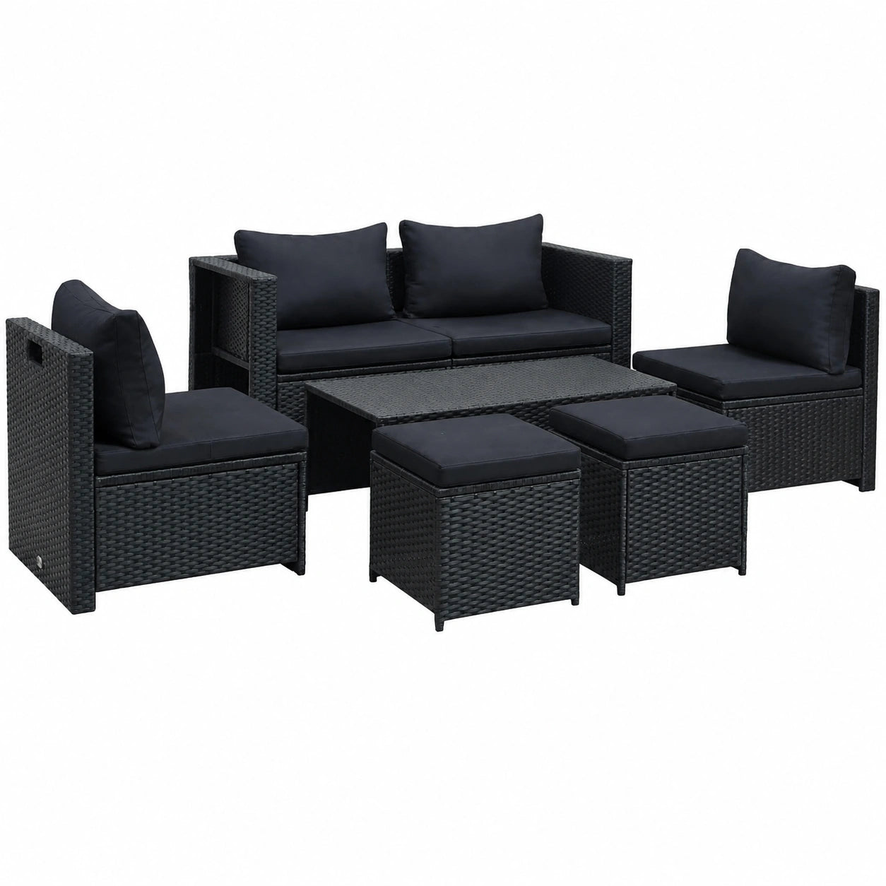 Conjunto de Muebles de Jardín para 3-4 Personas con Sofás, Sillón, Mesa y Cojines - Resistente al Clima, Negro