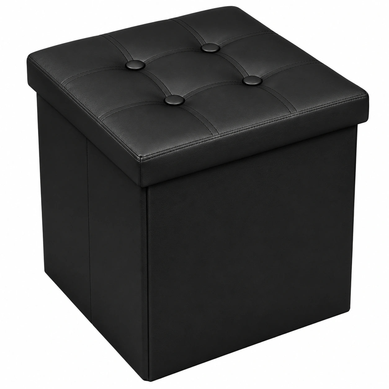Puff de Almacenamiento Cuadrado en Piel Sintética Negro 38x38x38 cm