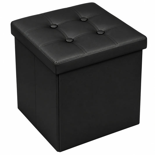 Puff de Almacenamiento Cuadrado en Piel Sintética Negro 38x38x38 cm