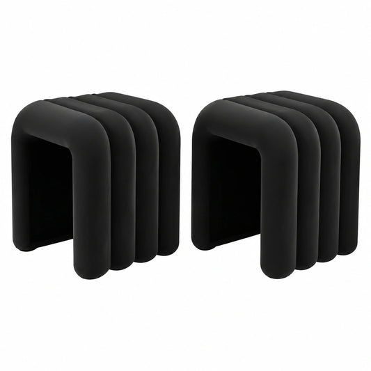 Taburete otomano moderno de franela, reposapiés cómodo para dormitorio y sala de estar, juego de 2, color negro