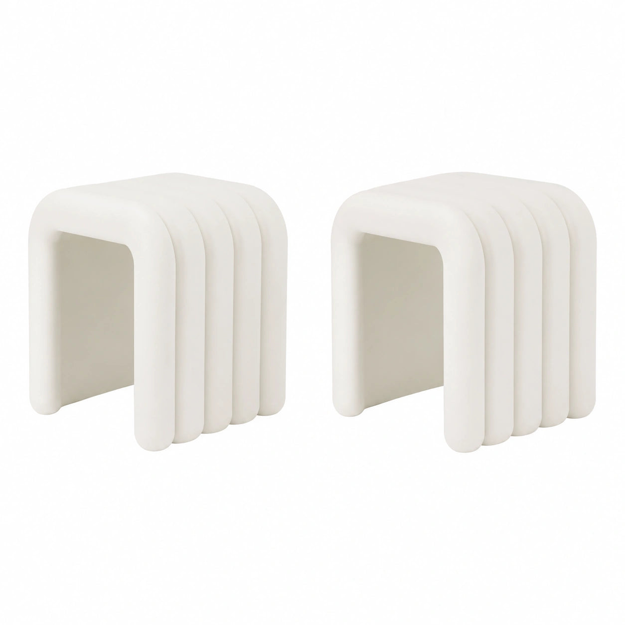 Puf otomano moderno de franela para sala y dormitorio, juego de 2 en beige