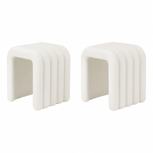Puf otomano moderno de franela para sala y dormitorio, juego de 2 en beige