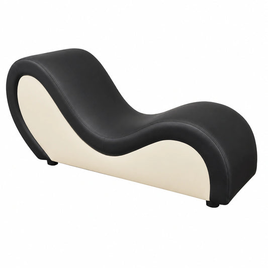 Sofá Ergonómico para Parejas Tantra, Polipiel Negro-Beige, 162 x 48 x 48-80 cm