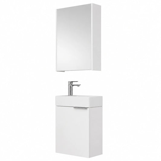 Conjunto de Mueble de Baño 40 cm con Lavabo, Armario y Espejo Blanco para Aseo de Invitados