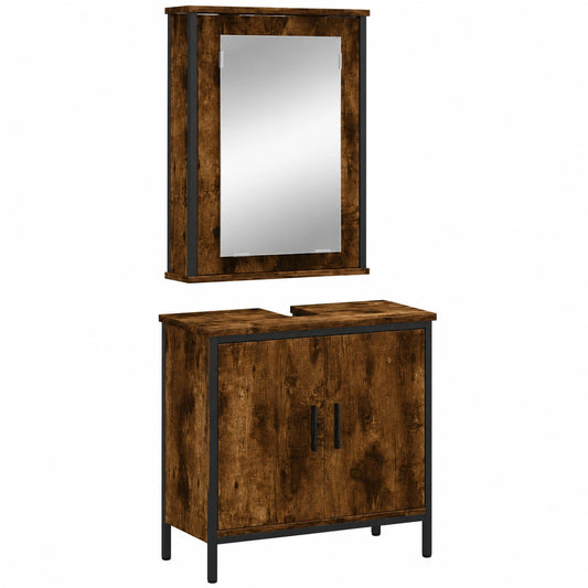 Conjunto de Muebles de Baño de 2 Piezas de Madera de Roble Ahumado