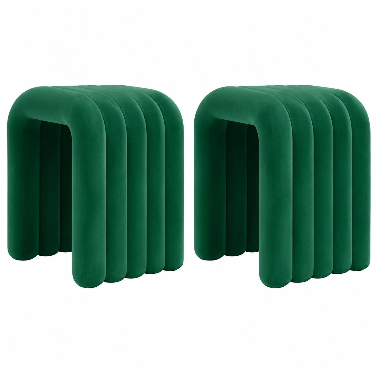 Taburete Puff Otomano Moderno de Franela para Hogar, Dormitorio y Sala (Verde Oliva, Pack de 2)