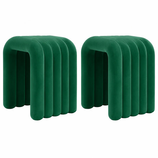 Taburete Puff Otomano Moderno de Franela para Hogar, Dormitorio y Sala (Verde Oliva, Pack de 2)