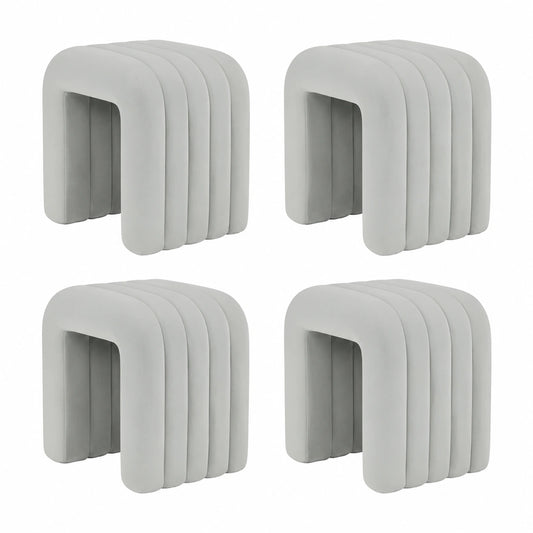 Taburete otomano moderno de franela gris claro, juego de 4 piezas para sala y dormitorio