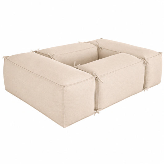 Set de Sofá Puff para Jardín Interior y Exterior, 4 Piezas, Rectangular, Beige