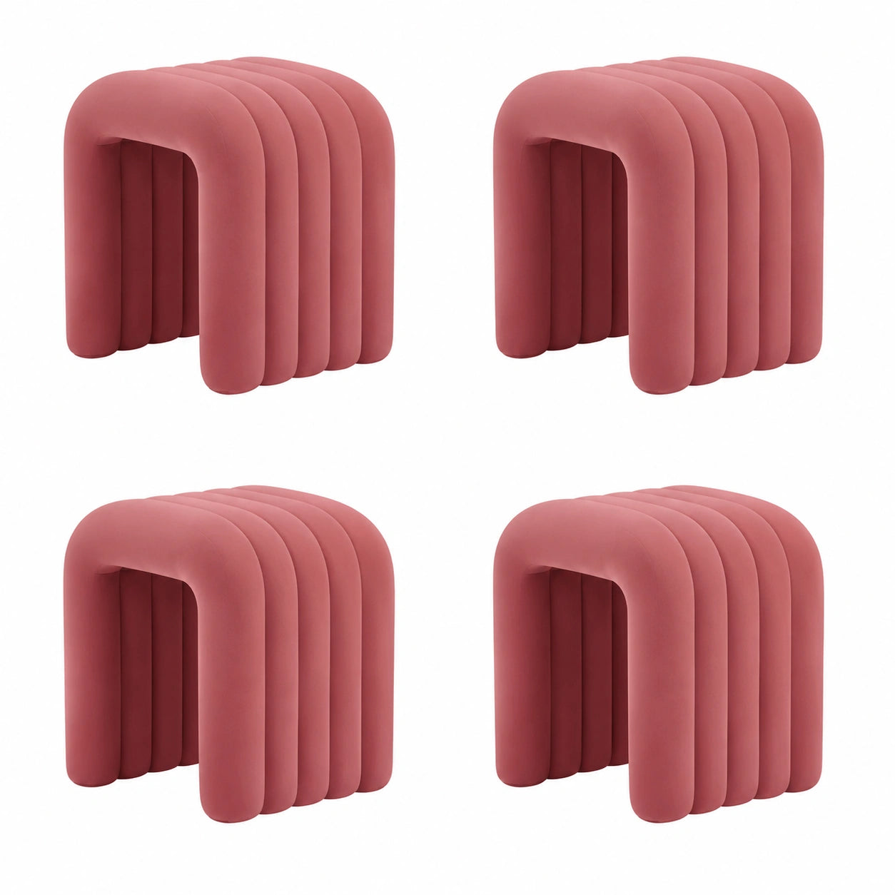 Puf Moderno Otomano de Franela, Taburete Cómodo para Decorar Hogar, Dormitorio y Sala (Marrón Camafeo, Pack de 4)