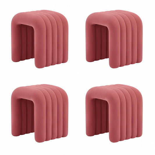 Puf Moderno Otomano de Franela, Taburete Cómodo para Decorar Hogar, Dormitorio y Sala (Marrón Camafeo, Pack de 4)