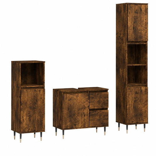Conjunto de Muebles de Baño de 3 Piezas en Madera de Roble Ahumado