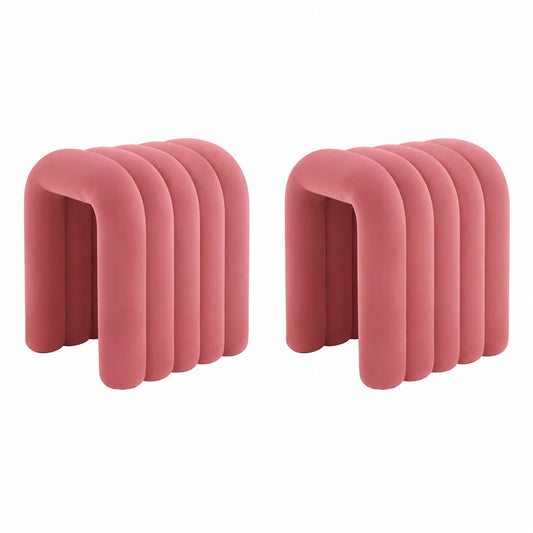 Ottomana Moderna de Franela para Sala y Dormitorio, Juego de 2, Marrón Camafeo