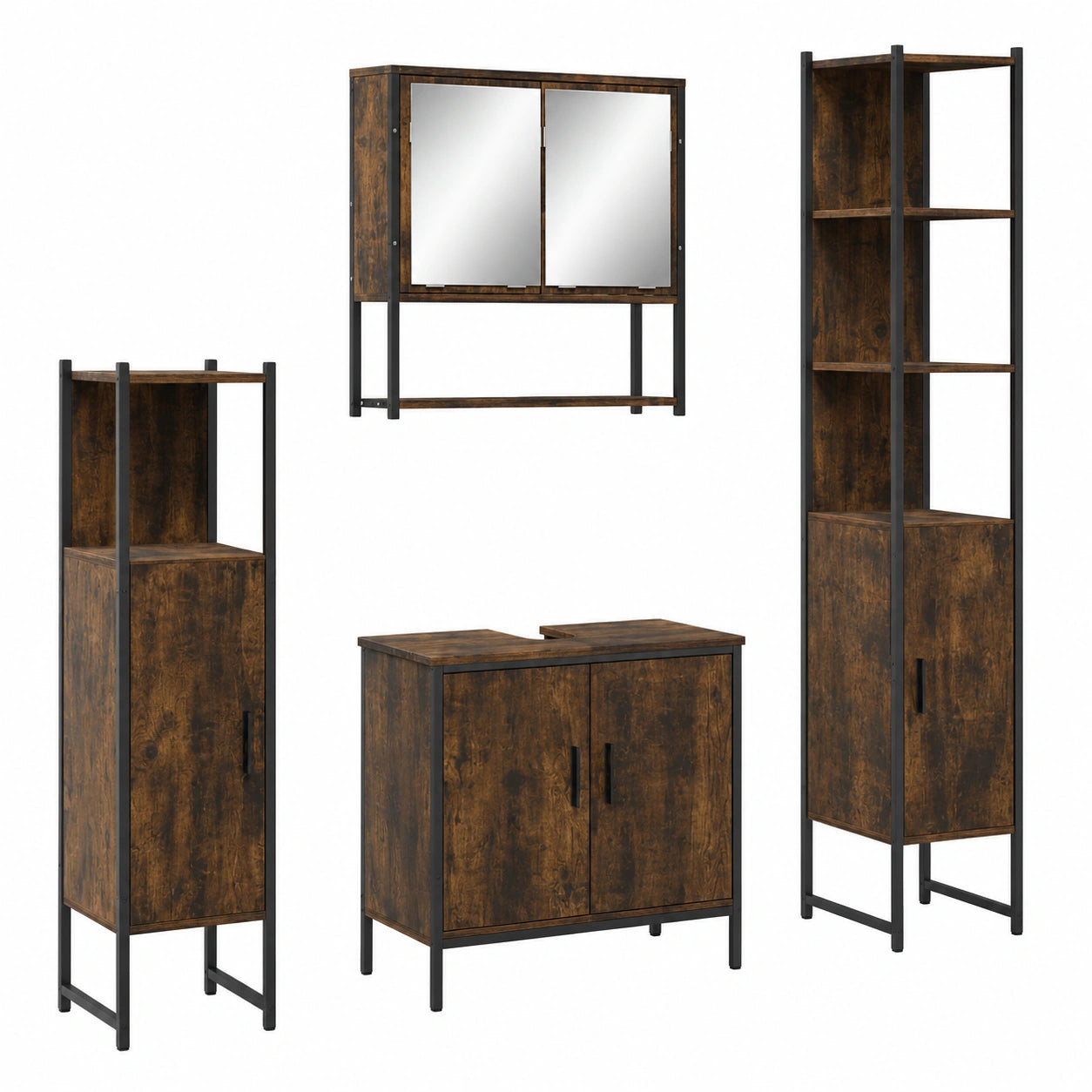 Conjunto de Muebles de Baño de 4 Piezas en Madera Contrachapada de Roble Oscuro