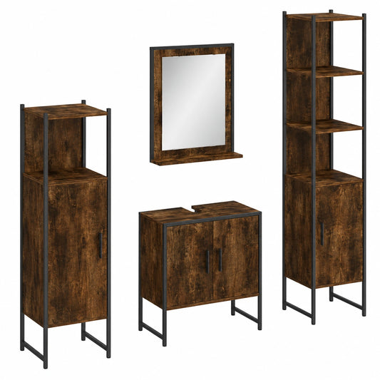 Conjunto de Muebles de Baño de 4 Piezas en Roble Ahumado