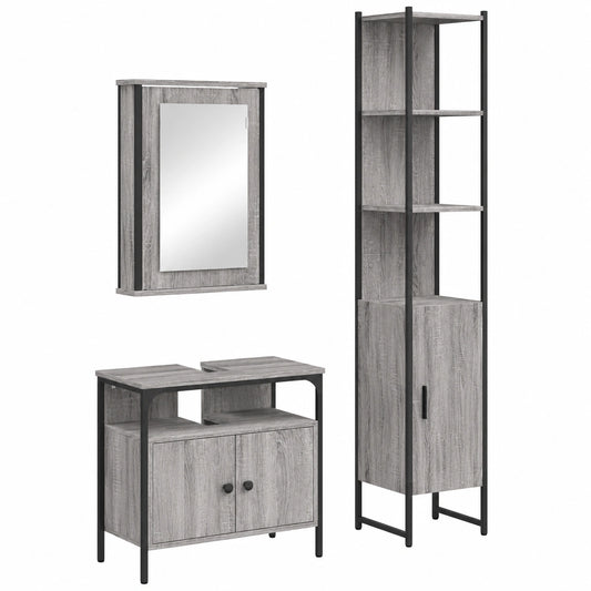 Conjunto de Muebles de Baño 3 Piezas en Madera Gris Sonoma