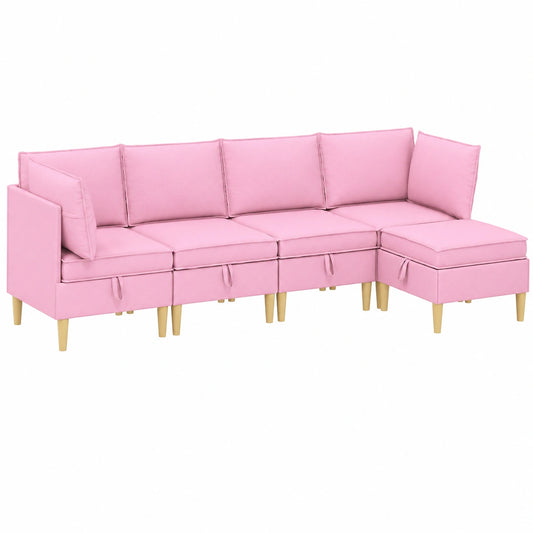 Conjunto Modular de Sofás Rosa con Almacenamiento Moderno - 5 Piezas