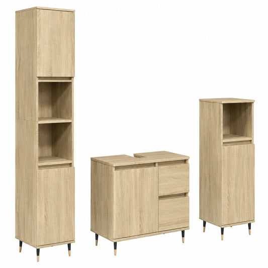Conjunto de Muebles de Baño 3 Piezas Madera de Roble Sonoma