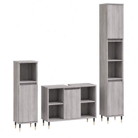 Conjunto de Muebles de Baño de 3 Piezas en Madera Gris Sonoma