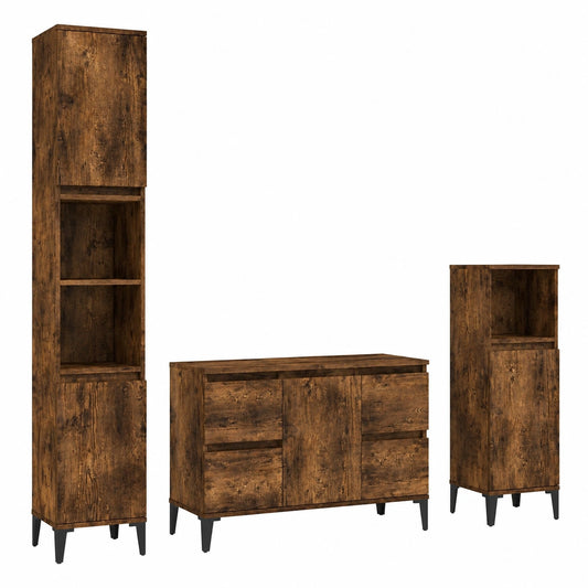 Conjunto de Muebles para Baño de 3 Piezas en Madera de Roble Ahumado