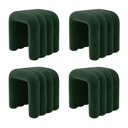 Taburete otomano moderno de franela para sala y dormitorio, verde negruzco, set de 4
