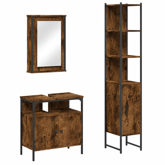 Conjunto de Muebles de Baño 3 Piezas, Madera Roble Ahumado, vidaXL