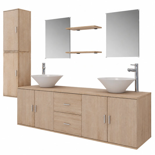 Conjunto de Baño vidaXL con Lavabo y Grifo Beige de 11 Piezas