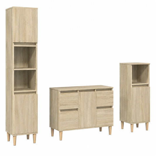 Conjunto de Baño 3 Piezas Roble Sonoma, Almacenaje y Muebles