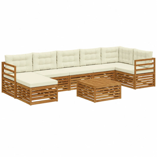 Conjunto de Sofás de Jardín 8 Piezas Acacia y Cojines Crema, Mobiliario Exterior Moderno y Duradero