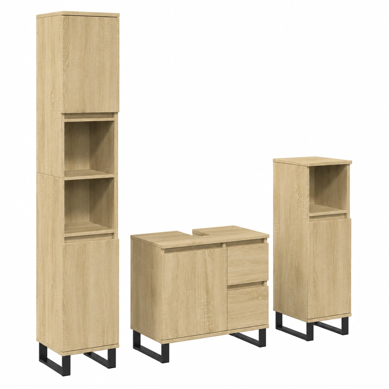 Conjunto de Muebles de Baño 3 Piezas en Roble Sonoma y Madera Contrachapada