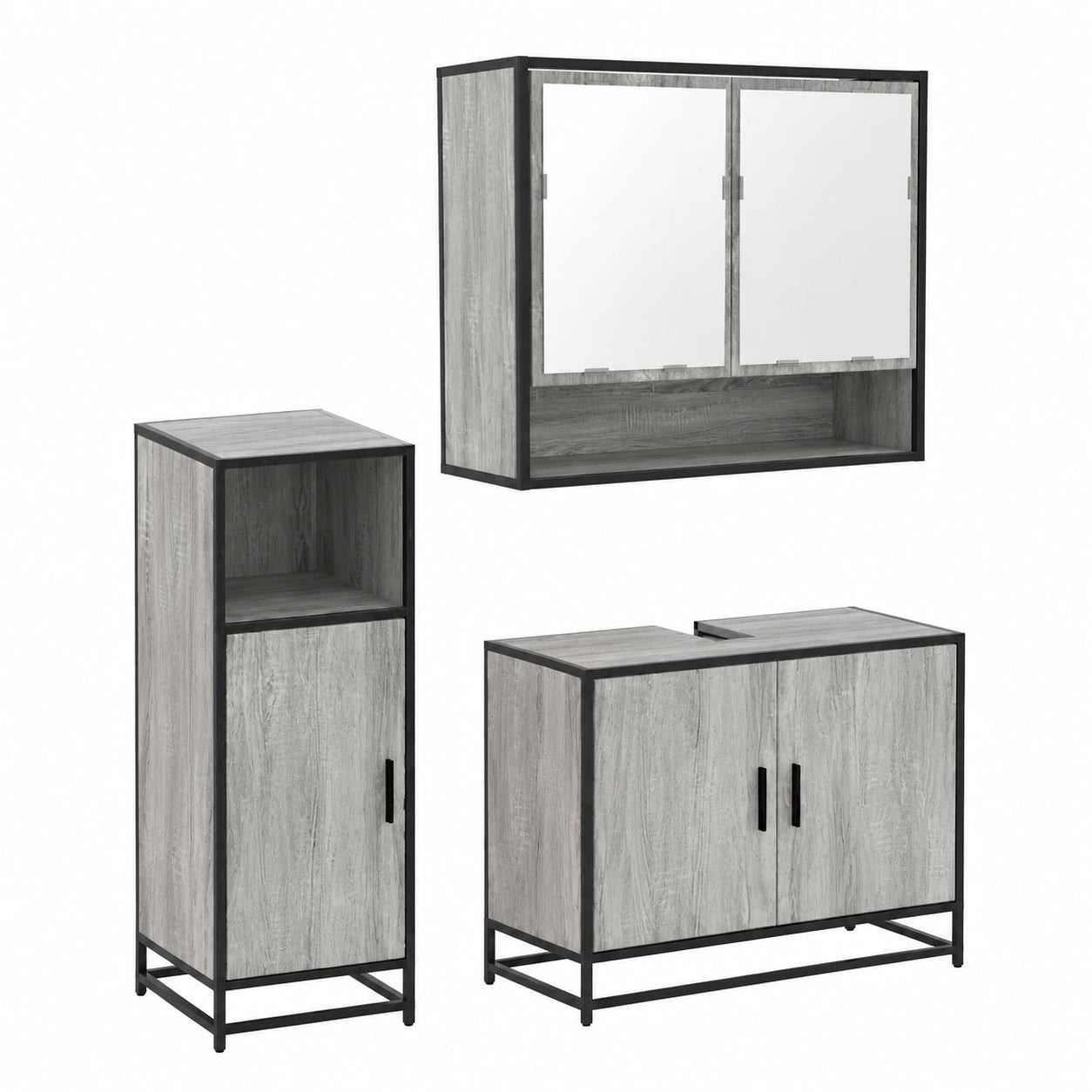 Conjunto de Baño 3 Piezas de Madera Gris Sonoma
