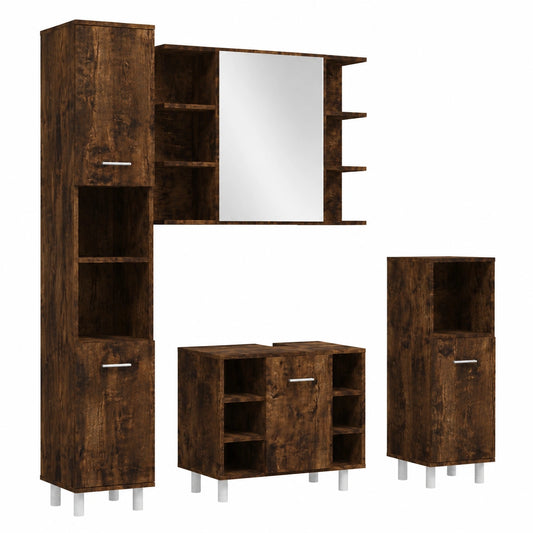 Conjunto de Muebles de Baño 4 Piezas de Madera Roble Ahumado