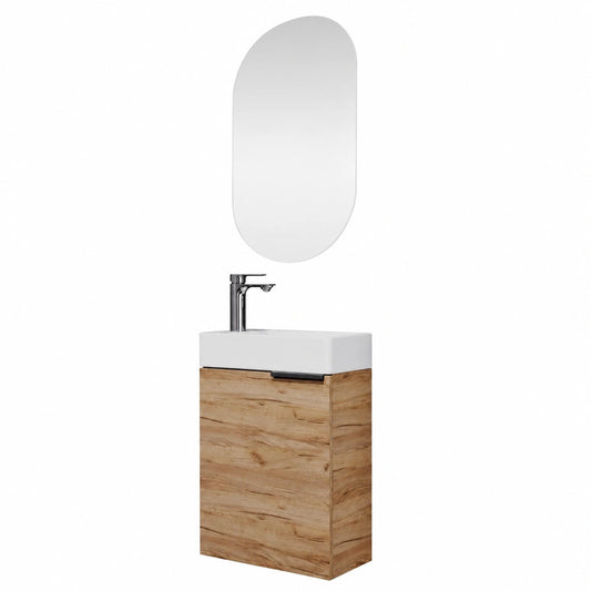 Conjunto de Mueble Lavabo con Espejo y Almacenaje Roble Dorado 40 cm