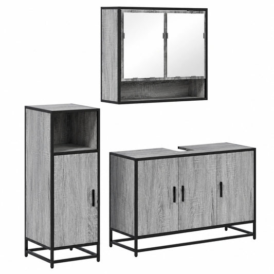 Conjunto de Muebles de Baño 3 Piezas de Madera Gris Sonoma