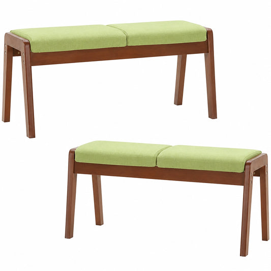 Banco tapizado de lino verde con patas de madera para dormitorio y sala de estar